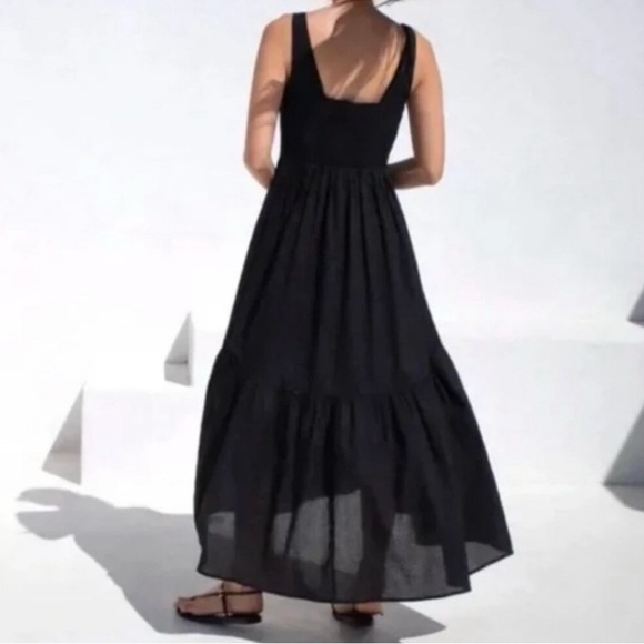 AYR Dress Magic Hour Maxi Sleeveless Crinkle Tiered Chic Minimalist Black Small - Picture 3 of 10